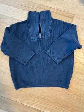 Zara Navy Blue Half-Zip Ribbed Sweater